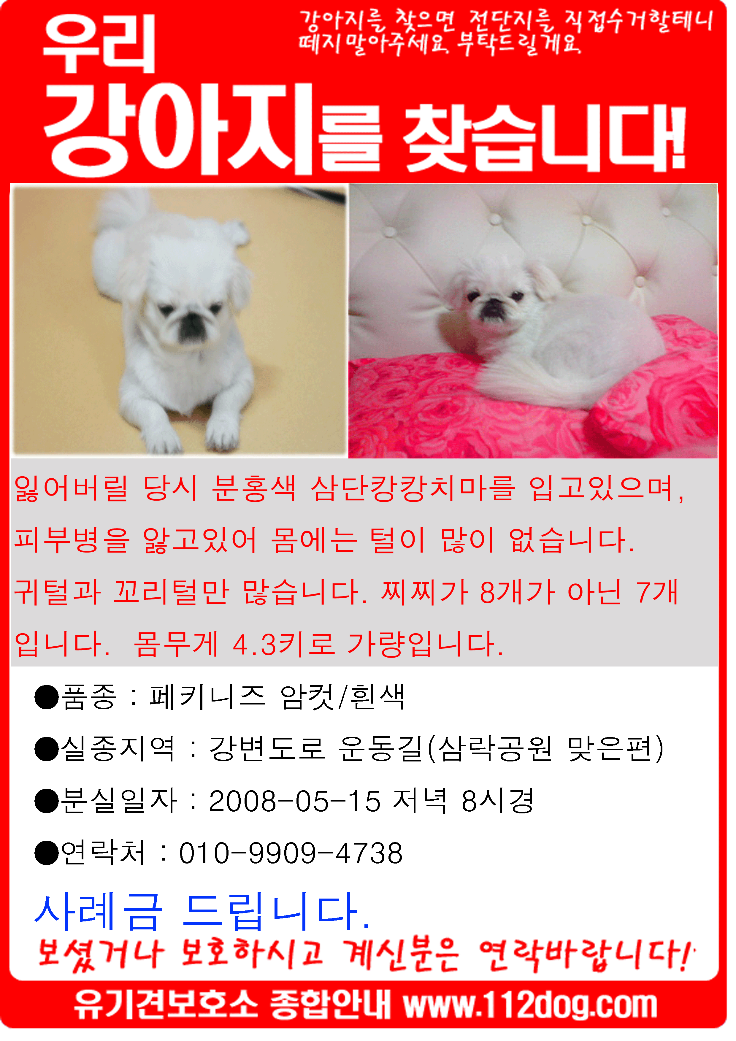 개를 데리고간 사람은 찾았는데 개는 못받았어요