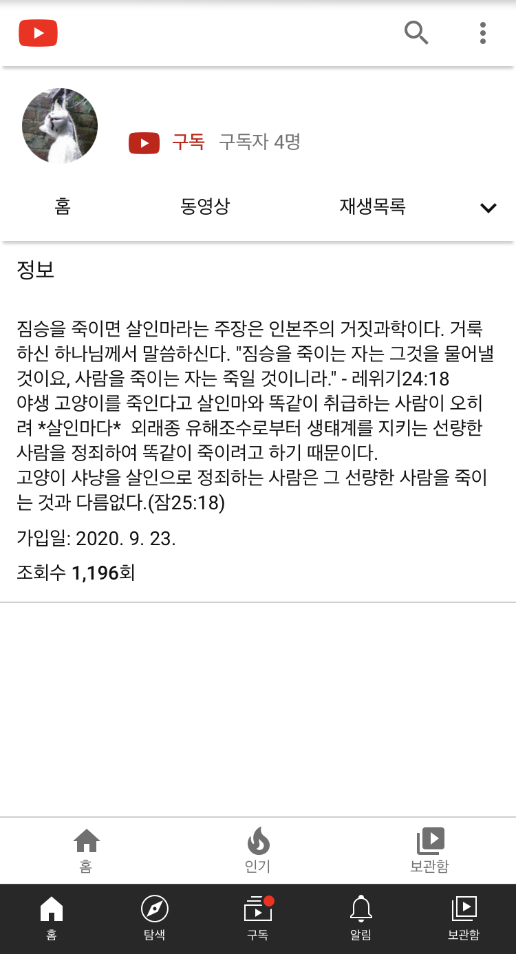 유튜브 고양이학대 채널 제보합니다