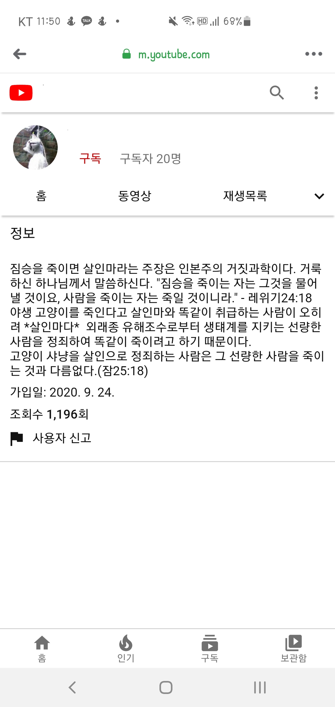 길고양이 학대 유투버입니다 
