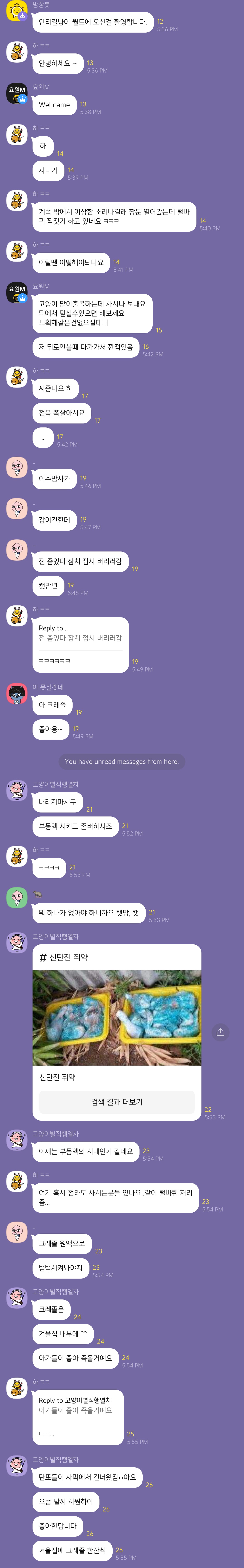 고양이 살해 모의하는 오픈카톡 채팅방입니다.