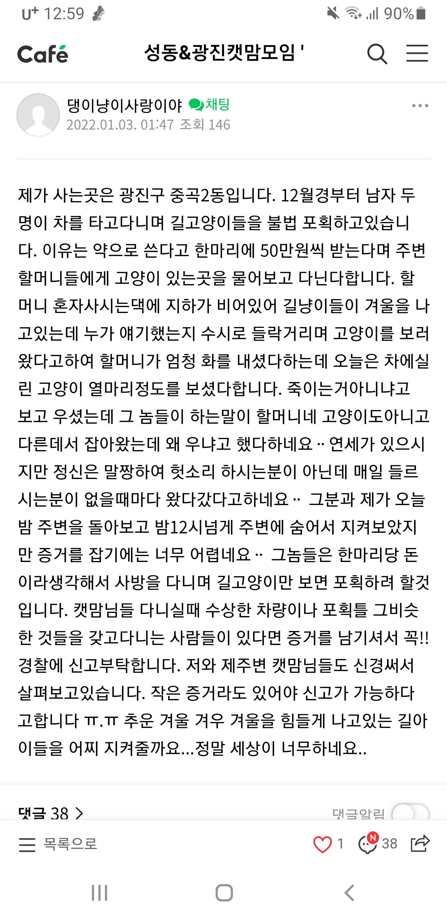 길고양이 불법포획업자들이 동네를 돌아다닙니다.