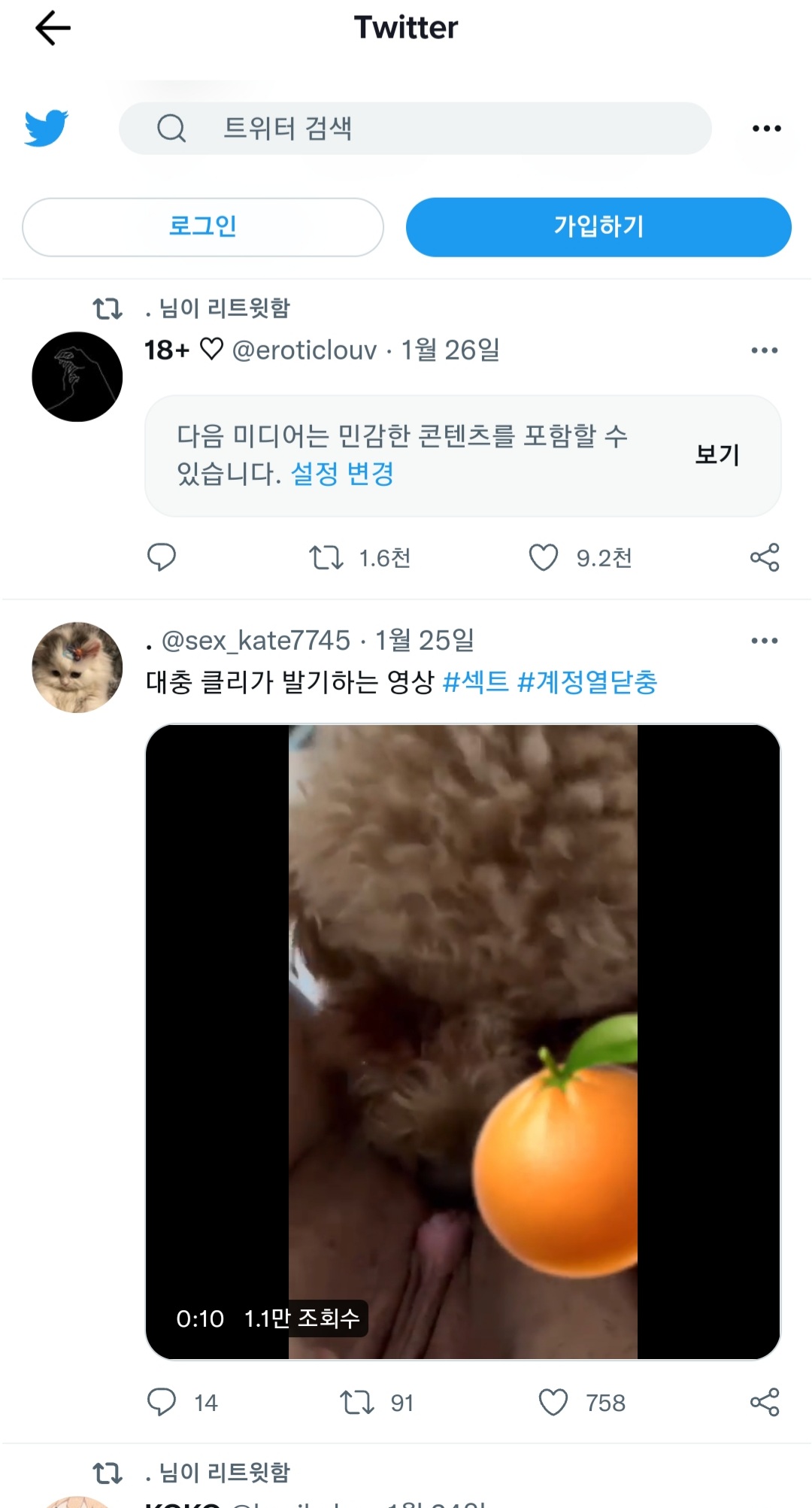 트위터와 틱톡에서 강아지가 자신의 중요부분을 핥는영상을 올림