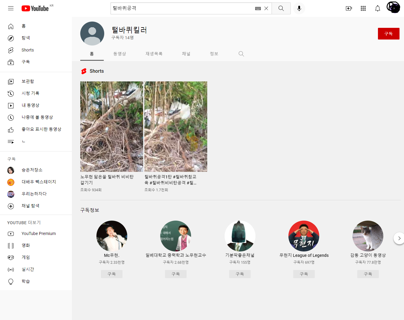 유튜브 '털바퀴킬러' 채널에 올라온 비비탄총으로 길고양이들은 쏘는 2개의 영상