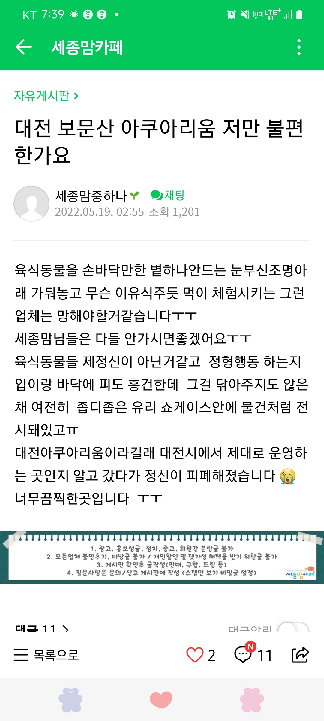 대전 보문산 아쿠아리움.. 아쿠아리움이 아닙니다. 덩치 큰 육식동물을 가둬놓고 입에 피가 흥건해요