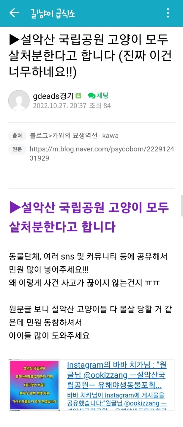 설악산 고양이 살처분