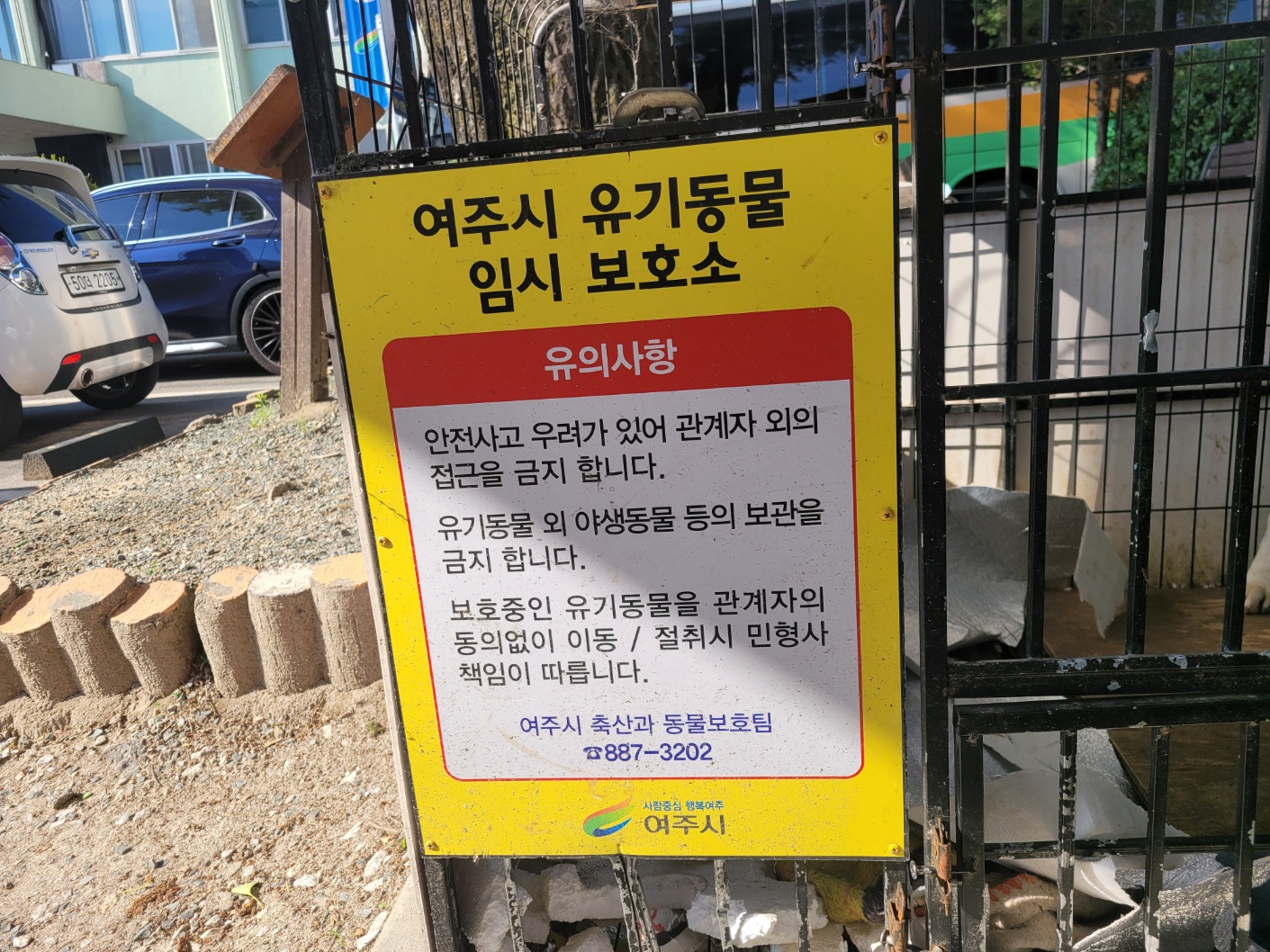 여주 시청에 방치되어 있는 진도견과 고라니
