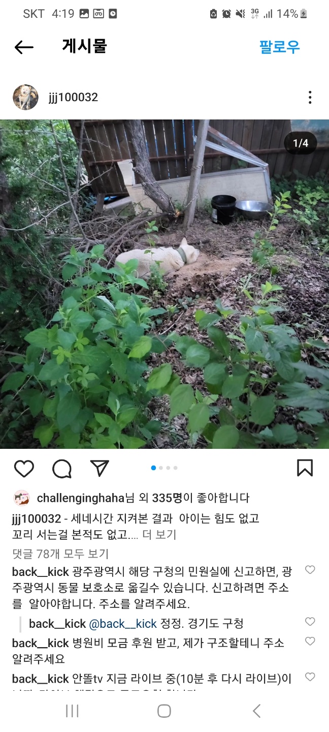 불법 개농장을 운영하며, 지속적으로 개를 학대하고 먹고 있는 60~70대 남성 노인을 고발합니다. 